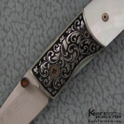 W.D. Pease Custom Knife Luis B sanchez Engraved Mother of Pearl Linerlock - Image 2