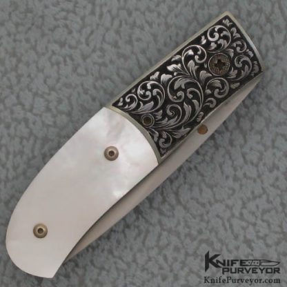 W.D. Pease Custom Knife Luis B sanchez Engraved Mother of Pearl Linerlock - Image 3
