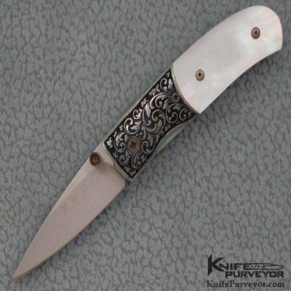W.D. Pease Custom Knife Luis B sanchez Engraved Mother of Pearl Linerlock