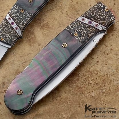 W.D. Pease Custom Knives Blacklip Tahitian Pearl Shell with Robert Eggerling Damascus Lockback - Image 3