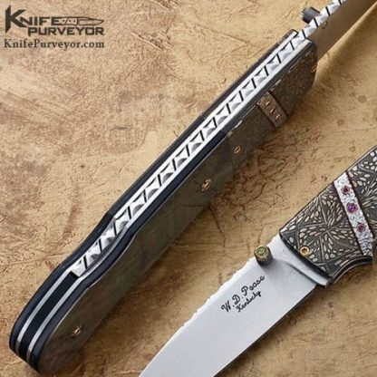W.D. Pease Custom Knives Blacklip Tahitian Pearl Shell with Robert Eggerling Damascus Lockback - Image 4