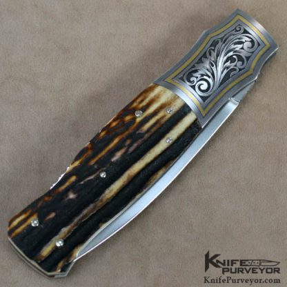 W.D. Pease Custom Knife Stag Lockback Engraved by Lisa Tomlin - Image 3