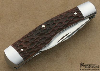 Enrique Pena Custom Knife Brown Jigged Bone 2 Blade Gunstock Slip Joint with Federal Shield - Image 2