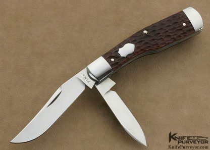 Enrique Pena Custom Knife Brown Jigged Bone 2 Blade Gunstock Slip Joint with Federal Shield