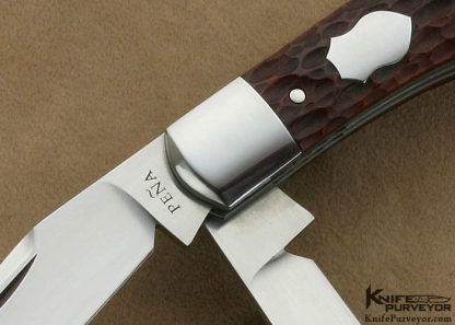 Enrique Pena Custom Knife Brown Jigged Bone 2 Blade Gunstock Slip Joint with Federal Shield - Image 5
