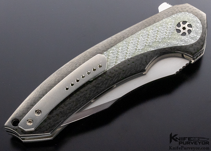 Peter Carey Custom Knife Black Carbon Fiber & Silver Twill Carbon Fiber "Corner Stone" Flipper - Image 5