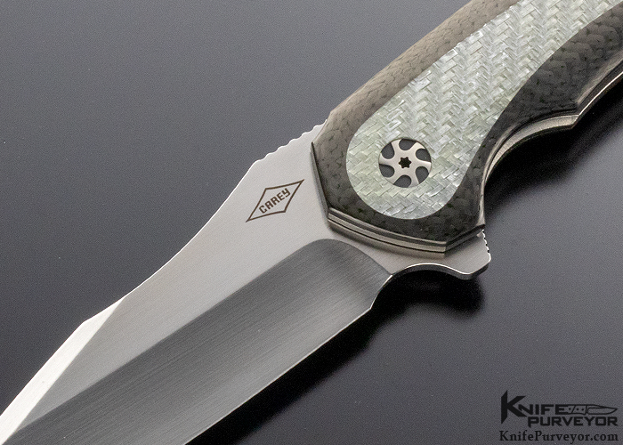 Peter Carey Custom Knife Black Carbon Fiber & Silver Twill Carbon Fiber "Corner Stone" Flipper - Image 2