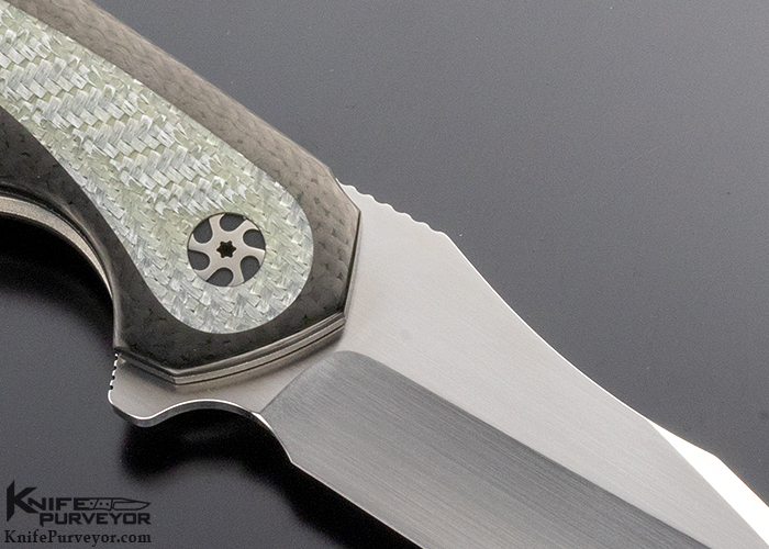 Peter Carey Custom Knife Black Carbon Fiber & Silver Twill Carbon Fiber "Corner Stone" Flipper - Image 4