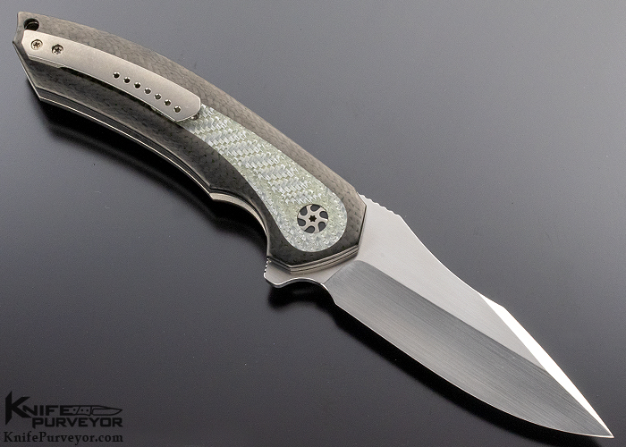 Peter Carey Custom Knife Black Carbon Fiber & Silver Twill Carbon Fiber "Corner Stone" Flipper - Image 3