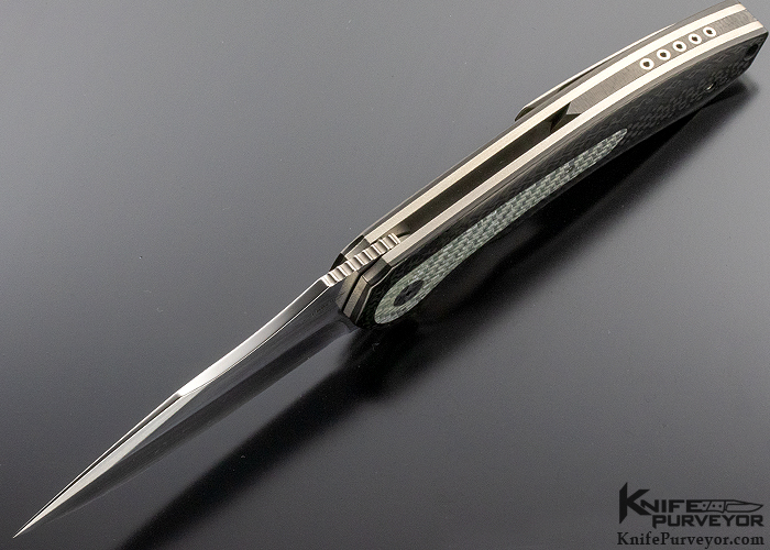 Peter Carey Custom Knife Black Carbon Fiber & Silver Twill Carbon Fiber "Corner Stone" Flipper - Image 6