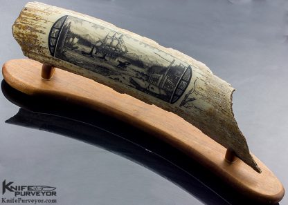 Peter Kinney Scrimshawed Mammoth Tusk Outer Bark with Orca Pod and Whaler Ship Accented with Traditional Inuit Art - Image 2