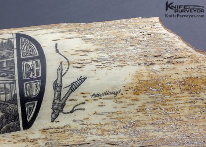 Peter Kinney Scrimshawed Mammoth Tusk Outer Bark with Orca Pod and Whaler Ship Accented with Traditional Inuit Art - Image 6