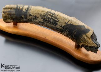 Peter Kinney Scrimshaw on Mammoth Tusk Whaling Ship in Bay Scene 9544