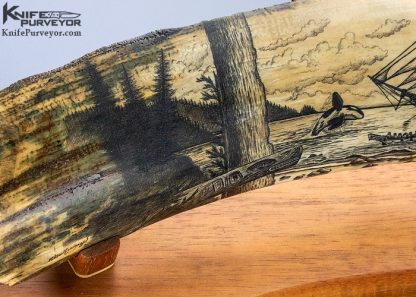 Peter Kinney Scrimshaw on Mammoth Tusk Whaling Ship in Bay Scene - Image 3