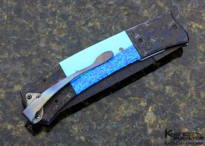 Peter Martin Custom Knife Sole Authorship Mosaic Damascus & Russian Synthetic Opal Automatic Linerlock - Image 3