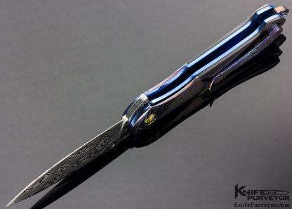 Peter Martin Custom Knife Nebula Flipper with Timascus Bolsters and Spacer and Black Lip Pearl Scales - Image 6