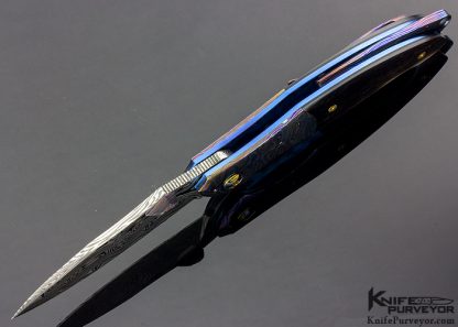 Peter Martin Custom Knife Nebula Flipper with Timascus Bolsters and Spacer and Black Lip Pearl Scales - Image 5