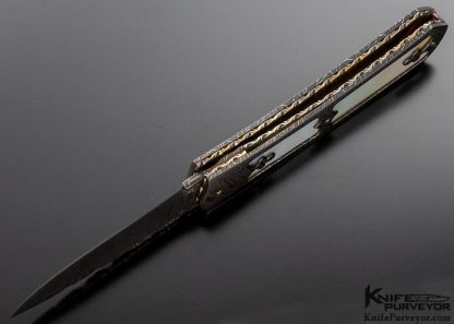 Peter Martin Custom Knife Sole Authorship Damascus & Mother of Pearl Shell Automatic Linerlock (Featured in a Video) - Image 7