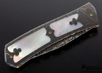 Peter Martin Custom Knife Sole Authorship Damascus & Mother of Pearl Shell Automatic Linerlock (Featured in a Video) - Image 5
