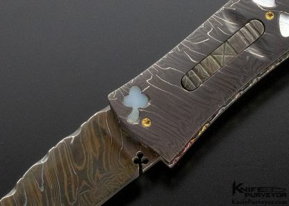 Peter Martin Custom Knife Sole Authorship Damascus & Mother of Pearl Shell Automatic Linerlock (Featured in a Video) - Image 2