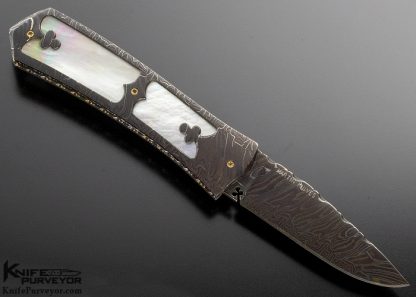 Peter Martin Custom Knife Sole Authorship Damascus & Mother of Pearl Shell Automatic Linerlock (Featured in a Video) - Image 3