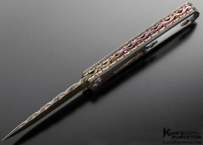 Peter Martin Custom Knife Sole Authorship Damascus & Mother of Pearl Shell Automatic Linerlock (Featured in a Video) - Image 6