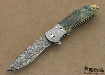 Phil Boguszewski Custom Knife Mammoth Ivory & Devin Thomas Damascus Dress "Cobra" Flipper