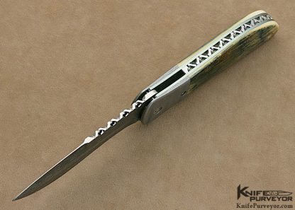 Phil Boguszewski Custom Knife Mammoth Ivory & Devin Thomas Damascus Dress "Cobra" Flipper - Image 4