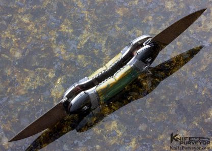 Phil Booth Custom Knife Mammoth & Damascus Double Blade Button Release - Image 7