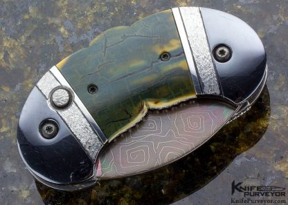 Phil Booth Custom Knife Mammoth & Damascus Double Blade Button Release - Image 5