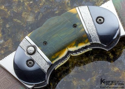 Phil Booth Custom Knife Mammoth & Damascus Double Blade Button Release - Image 2