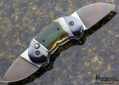 Phil Booth Custom Knife Mammoth & Damascus Double Blade Button Release