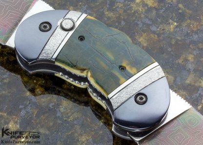 Phil Booth Custom Knife Mammoth & Damascus Double Blade Button Release - Image 4