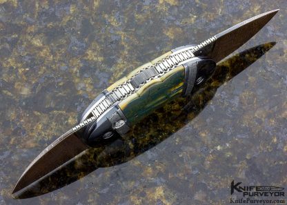 Phil Booth Custom Knife Mammoth & Damascus Double Blade Button Release - Image 6