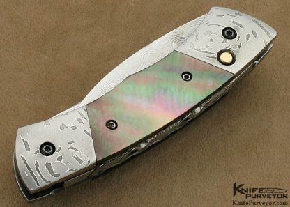 Phil Booth Custom Knife Black Lip Tahitian Pearl Shell & Damascus Double Blade Button Release - Image 3