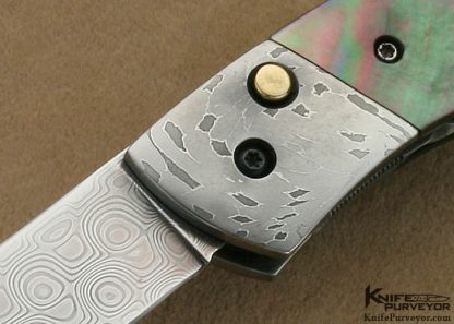 Phil Booth Custom Knife Black Lip Tahitian Pearl Shell & Damascus Double Blade Button Release - Image 2