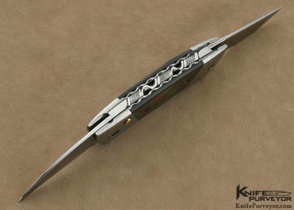 Phil Booth Custom Knife Black Lip Tahitian Pearl Shell & Damascus Double Blade Button Release - Image 4