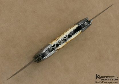 Phil Booth Custom Knife Mammoth Ivory & Damascus Double Blade Button Release - Image 5