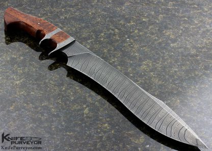 Philip Patton Custom Knife Snakewood and Sole Authorship Damascus Sub Hilt Camp Knife - Image 4