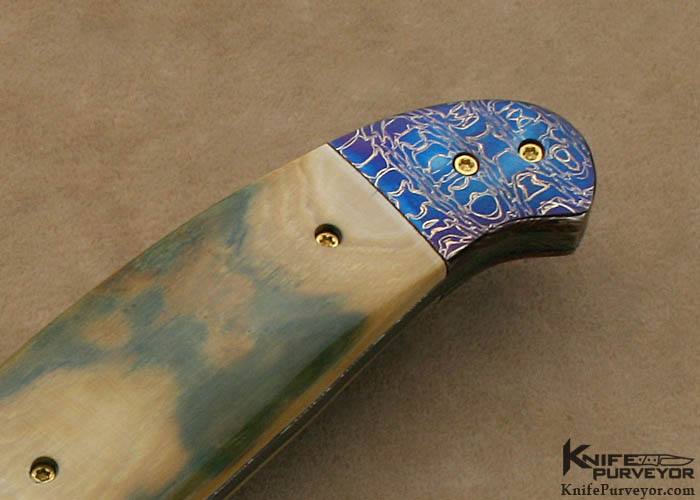 PJ Ernest Custom Knife Blued Damascus & Mammoth Ivory Fighter - Image 3