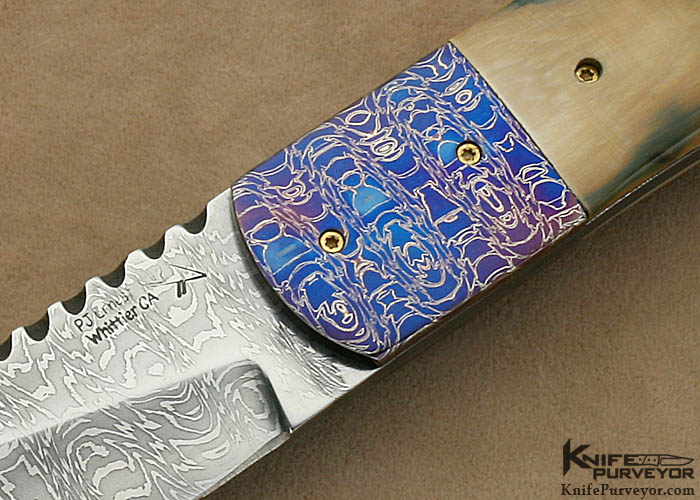 PJ Ernest Custom Knife Blued Damascus & Mammoth Ivory Fighter - Image 2