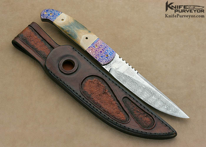 PJ Ernest Custom Knife Blued Damascus & Mammoth Ivory Fighter - Image 4