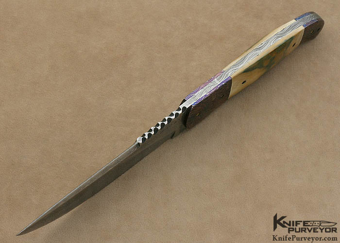 PJ Ernest Custom Knife Blued Damascus & Mammoth Ivory Fighter - Image 5