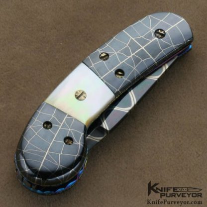 Frank Potter Custom Knives Mother of Pearl & Rober Eggerling Damascus "Pee Wee" Automatic - Image 3
