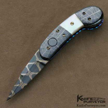 Frank Potter Custom Knives Mother of Pearl & Rober Eggerling Damascus "Pee Wee" Automatic