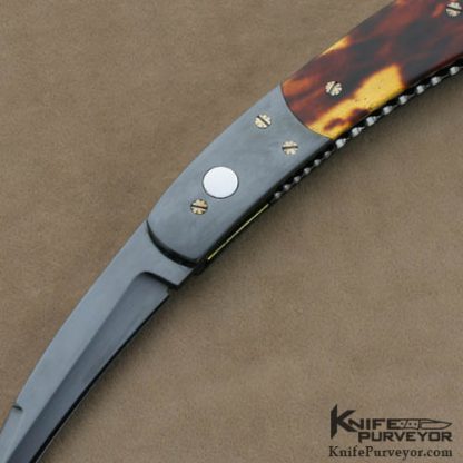 Frank Potter Custom Knives "Black Mamba" Antique Tortoise Shell & Blued Steel Wharncliff Auto - Image 2