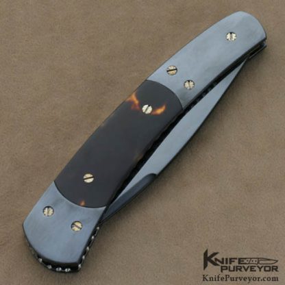 Frank Potter Custom Knives "Black Mamba" Antique Tortoise Shell & Blued Steel Wharncliff Auto - Image 3