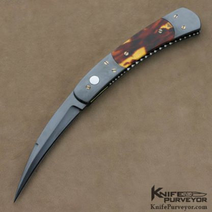 Frank Potter Custom Knives "Black Mamba" Antique Tortoise Shell & Blued Steel Wharncliff Auto