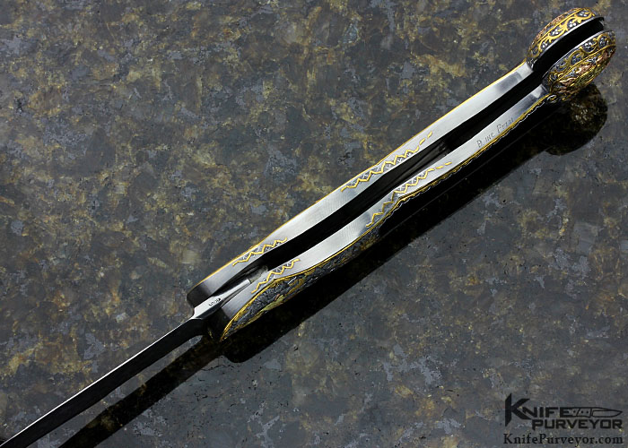 Joe Kious Custom Knife engraved by Daniele Pozzi Exotic Material Front Lock - Image 6