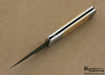 Protech Custom Knife Mastodon & Chad Nichols Damascus Button Release "Godson" Engraved by Tira Mitchell - Image 6